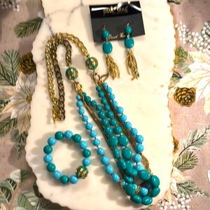 Turquoise and 2-tone chains, cloisonné decorative accent balls. 3-piece set!
